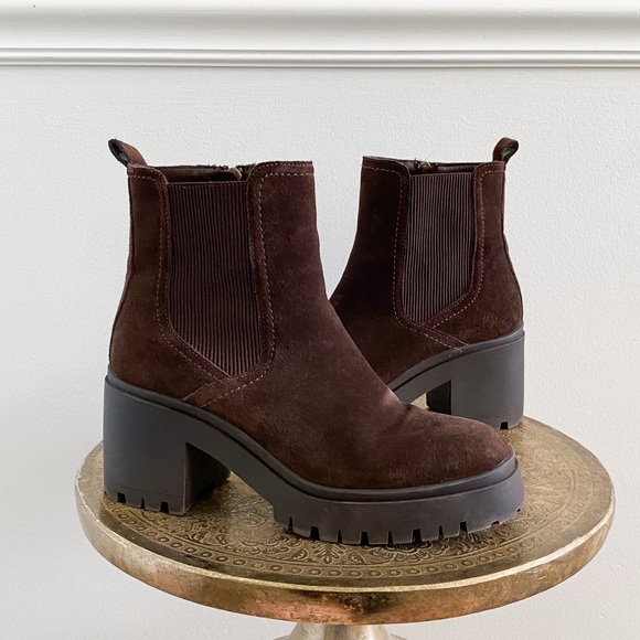 Blondo Shoes - Blondo Raquel Brown Suede Leather Chunky Boots